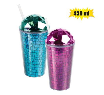 Glitter Cup 450ml with Straw and Crystal Dome Lid