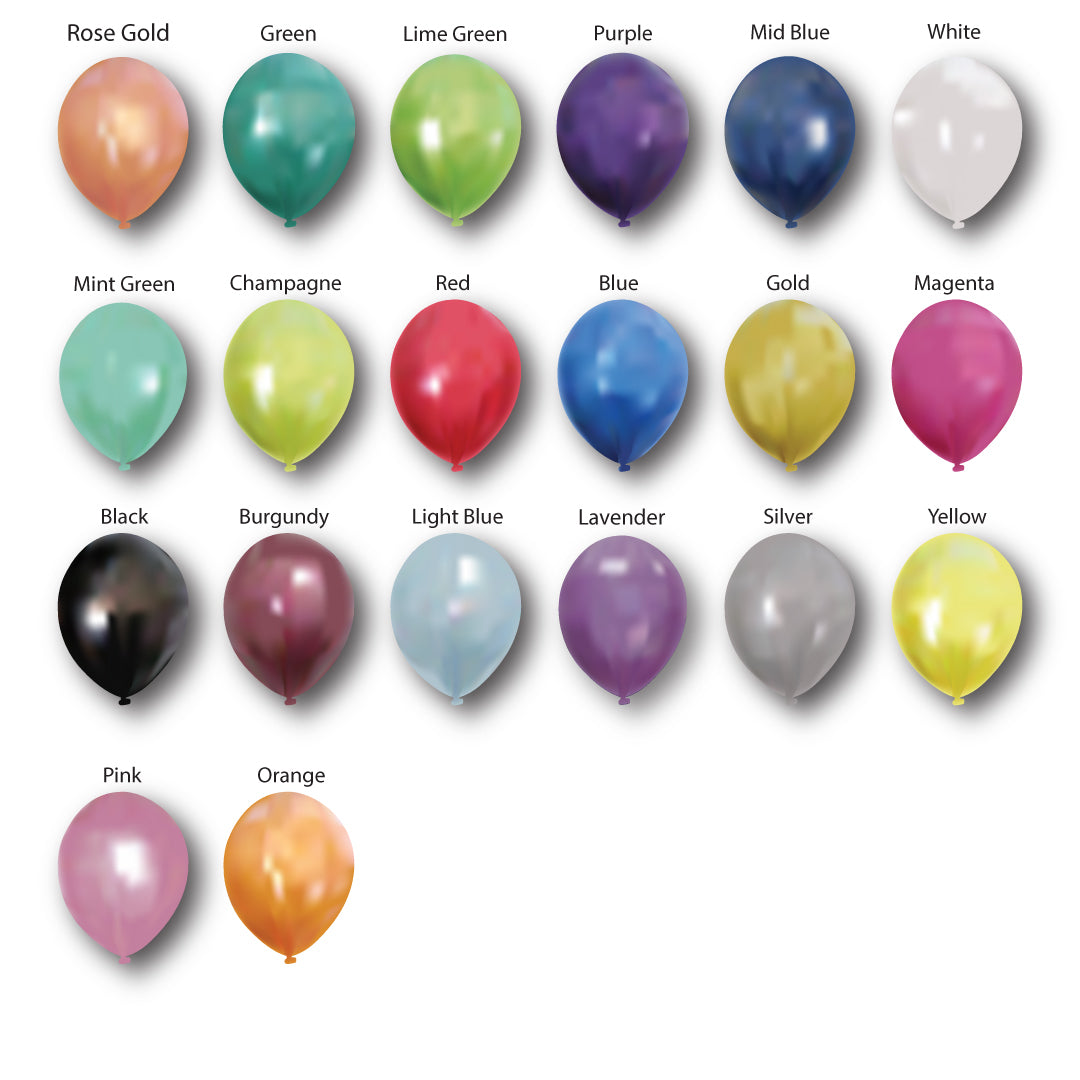 Chrome Metallic Latex Party Balloons, 10pc Pack 12 inch Colourful
