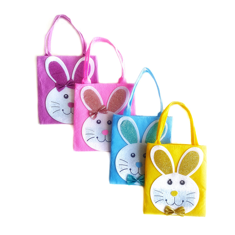 Kids Egg Hunt Bag Tote, Felt Bunny Face Carry Bag 4 PCS, Yellow,Blue,Pink,Purple