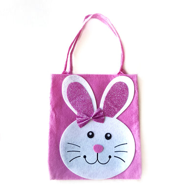 Kids Egg Hunt Bag Tote, Felt Bunny Face Carry Bag 4 PCS, Yellow,Blue,Pink,Purple