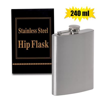 Stainless Steel Hip Flask for Liquor 240mm, Camping Pocket Flask, Screw Cap, Ideal for Gift