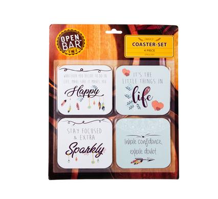 Open Bar Set of 4 Coaster with Sentimental Sayings