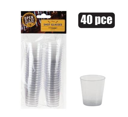 Open Bar Disposable 40pc Clear Plastic Shooter Glasses