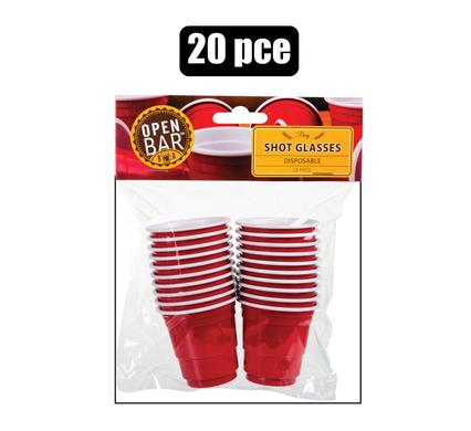 Disposable Red Plastic Shooter Glasses 20pc Party Pack