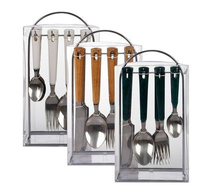 Stainless Steel 16 Piece Cutlery Set with Plastic Handles and Stand
