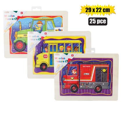 3Pc Transportation Wood Puzzle Tray 25Pc, 30X22Cm