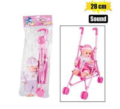 Small Baby Doll 28Cm With Sound Effects & Stroller