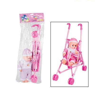 Small Baby Doll 28Cm With Sound Effects & Stroller
