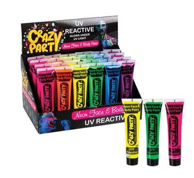 Neon Water Based Glow In The Dark Body and Face Paint Tubes UV Reactive Non-Toxic 25ml