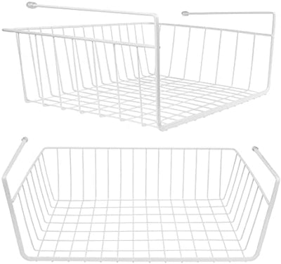 2 Pack - White Hanging Under Shelf Basket, Under Cabinet Storage Basket - 39x27x13cm