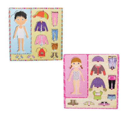 Boys And Girls 2Pc Educational Push-In Wooden Board Dress Up Set, Children&