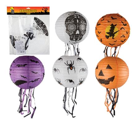 Novelty Halloween Paper Lanterns with LED Light, 34cm Assorted Designs