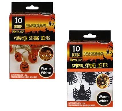 LED Battery Operated String Lights 10 Bulbs Halloween Themed for Indoor Use Warm White