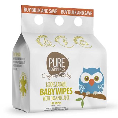 Pure Beginnings 100% Biodegradable Baby Wipes with Organic Aloe Gentle Plant Based