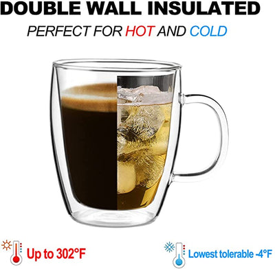 Glass Coffee Tea Mug with Handle Double Walled Heatproof 350ml