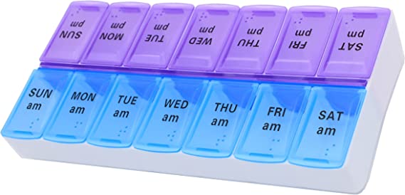 Large Weekly Pill Reminder 14 Compartments AM / PM, 7 Day Medication Organizer Storage by Week