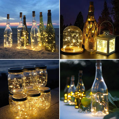 LED 12pc Wine Bottle Lights with Cork Starry Fairy Lights Battery Operated, 10 LED Battery Operated Starry Lights for DIY Events