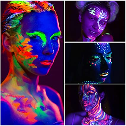 Neon Water Based Glow In The Dark Body and Face Paint Tubes UV Reactive Non-Toxic 25ml