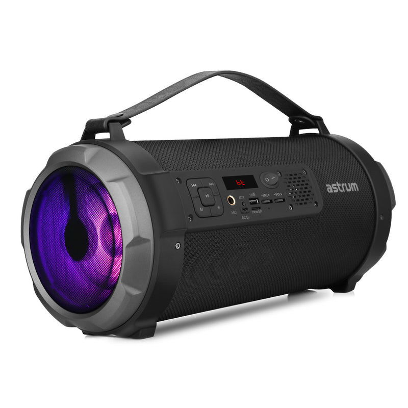 Wireless Portable LED Boombox Speaker, Leather Handle, Rechargeable Battery, Multifunction Input