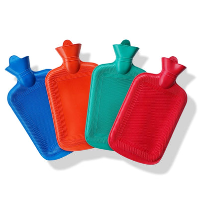Array of different coloured hot water bottles