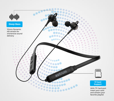 Wireless Sports Neckband Magnetic Earphones, with TF Card Support and Built In Microphone