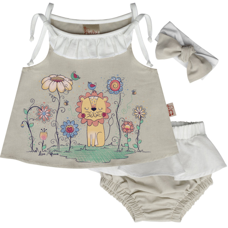 Cute Little Lioness Infant Baby Girl Set, Cotton Fabric - Sizes 12-24 Months