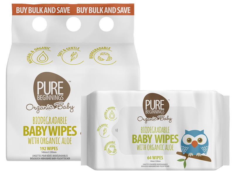 Pure Beginnings 100% Biodegradable Baby Wipes with Organic Aloe Gentle Plant Based