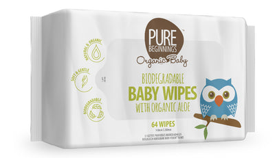 Pure Beginnings 100% Biodegradable Baby Wipes with Organic Aloe Gentle Plant Based