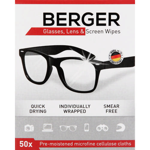 Berger Glasses Lens and Screen Wipes Streak Free Quick Drying