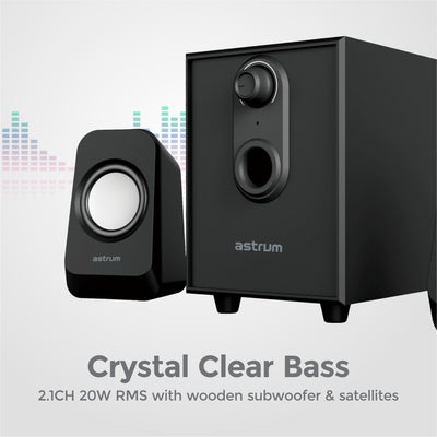 Multimedia Desktop Bluetooth Speaker System with 2.1CH 20W RMS and Wooden Subwoofer