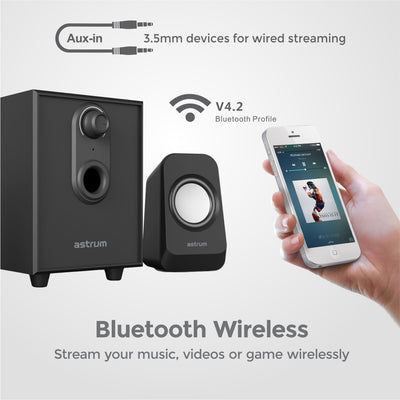 Multimedia Desktop Bluetooth Speaker System with 2.1CH 20W RMS and Wooden Subwoofer