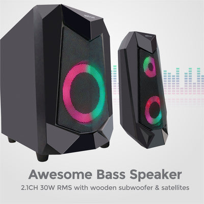 Multi-Colour LED 2.1CH Multimedia Bluetooth Speaker with Deep Bass Subwoofer
