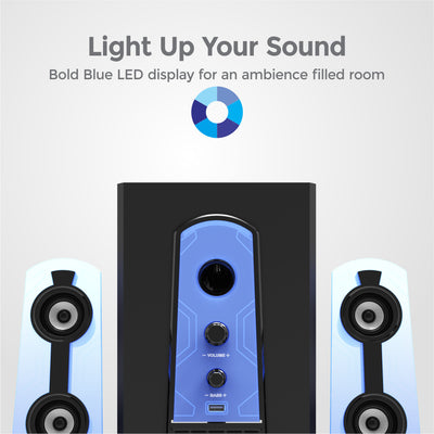 Blue LED Ambience 2.1CH Multimedia Bluetooth Unique See-through Speaker Design. 30W RMS