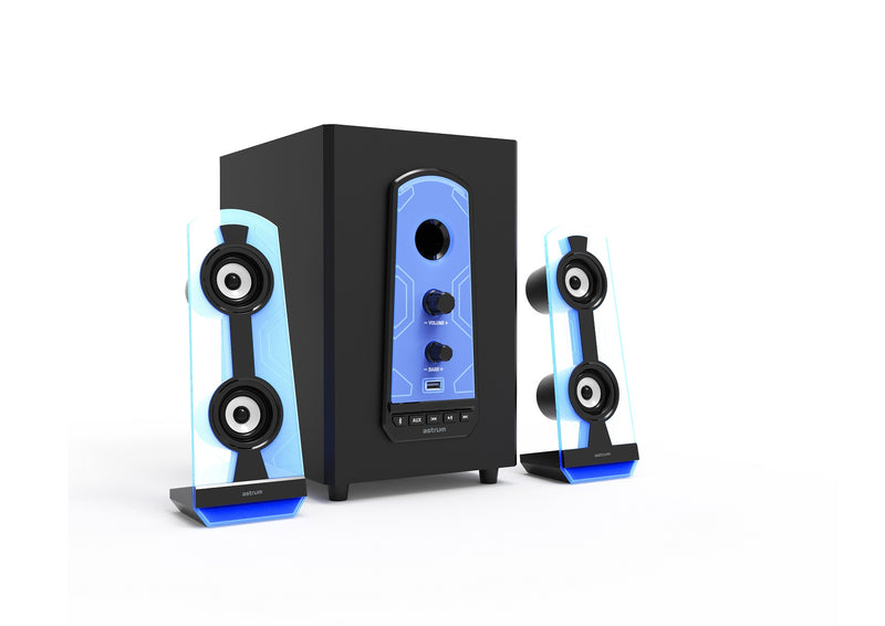 Blue LED Ambience 2.1CH Multimedia Bluetooth Unique See-through Speaker Design. 30W RMS