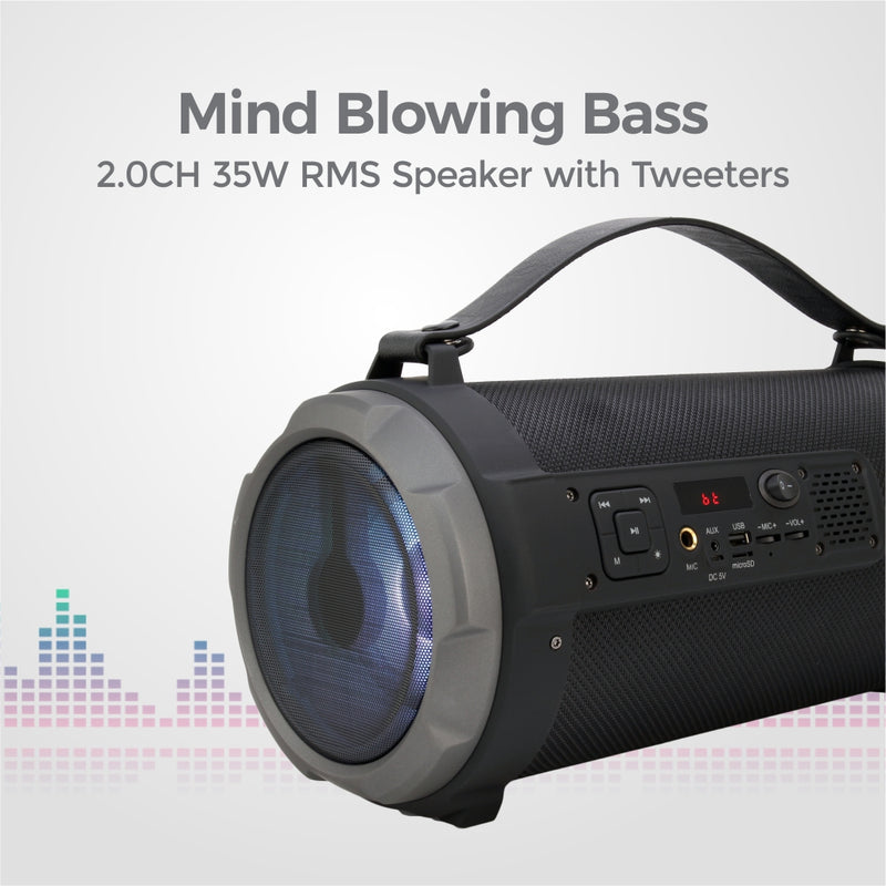 Wireless Portable LED Boombox Speaker, Leather Handle, Rechargeable Battery, Multifunction Input