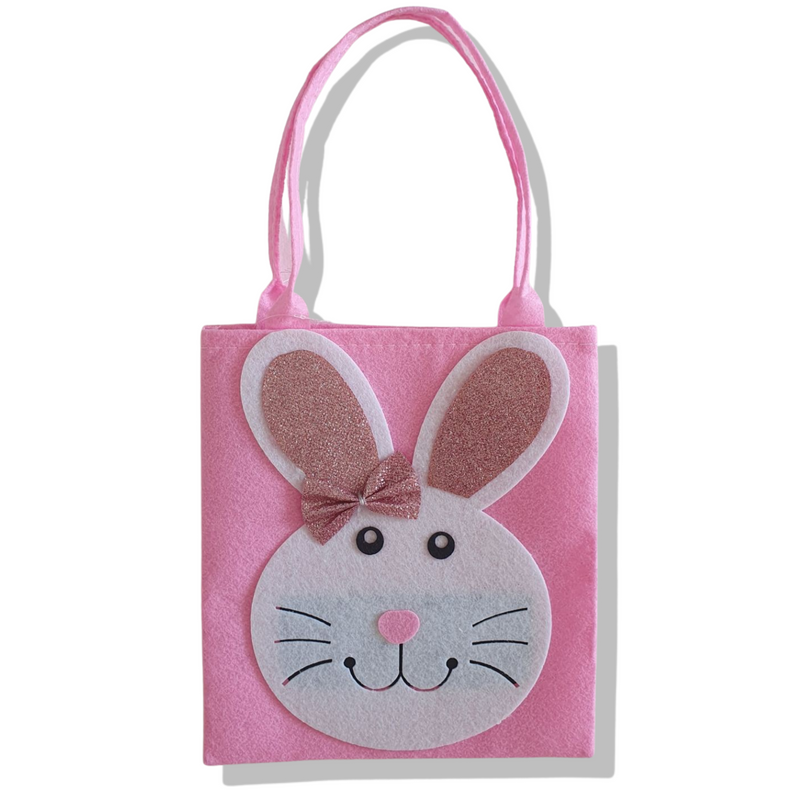 Kids Egg Hunt Bag Tote, Felt Bunny Face Carry Bag 4 PCS, Yellow,Blue,Pink,Purple