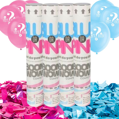 Gender Reveal Pink or Blue Party Popper Confetti Cannon, Compressed Air Popper Indoor and Outdoor Safe