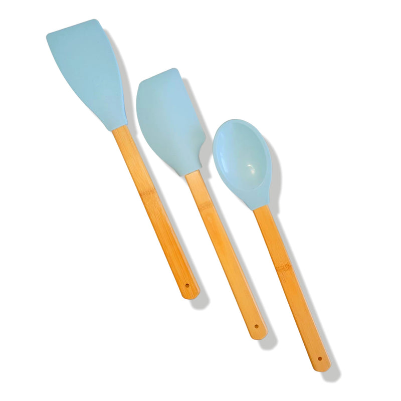 Xclusive 3 Piece Silicone Kitchen Utensil Set with Eco Friendly Bamboo Handle Heat Resistant