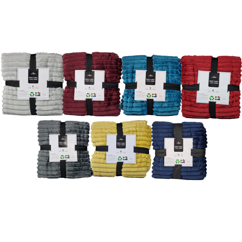 Aria Ribbed Flannel Fleece Throw 200cm x 180cm Lightweight Plush Fuzzy Cozy Soft Blankets and Throws for Sofa