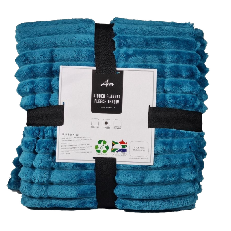 Aria Ribbed Flannel Fleece Throw 200cm x 180cm Lightweight Plush Fuzzy Cozy Soft Blankets and Throws for Sofa