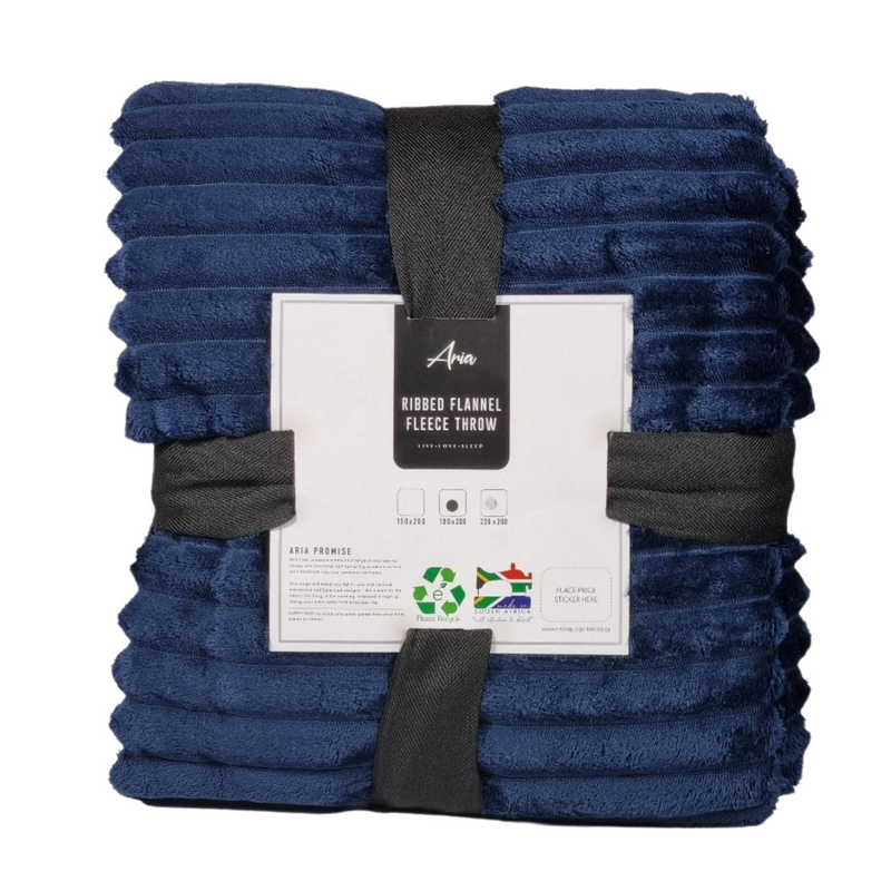 Aria Ribbed Flannel Fleece Throw 200cm x 180cm Lightweight Plush Fuzzy Cozy Soft Blankets and Throws for Sofa