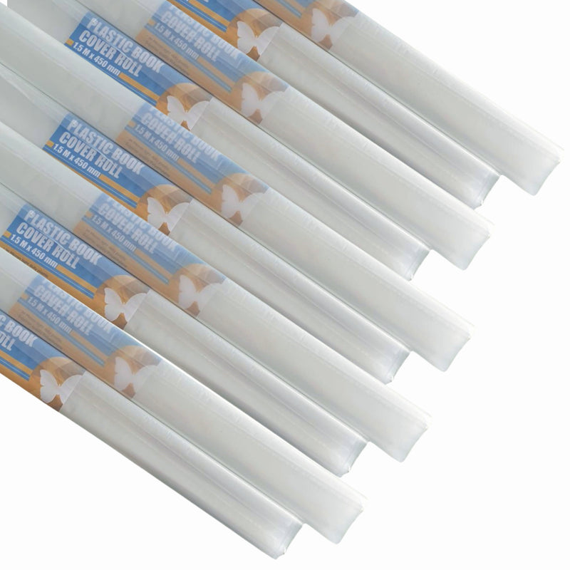 (10 Pack) Plastic Book Cover Wrapping 450mm x 1.5m, 30 micron